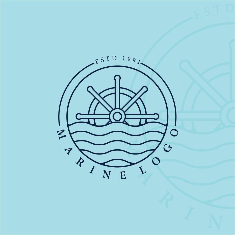 nautical logo line art vector minimalist simple template icon illustration design. ship steering wheel emblem with badge for marine and navy concept logo design