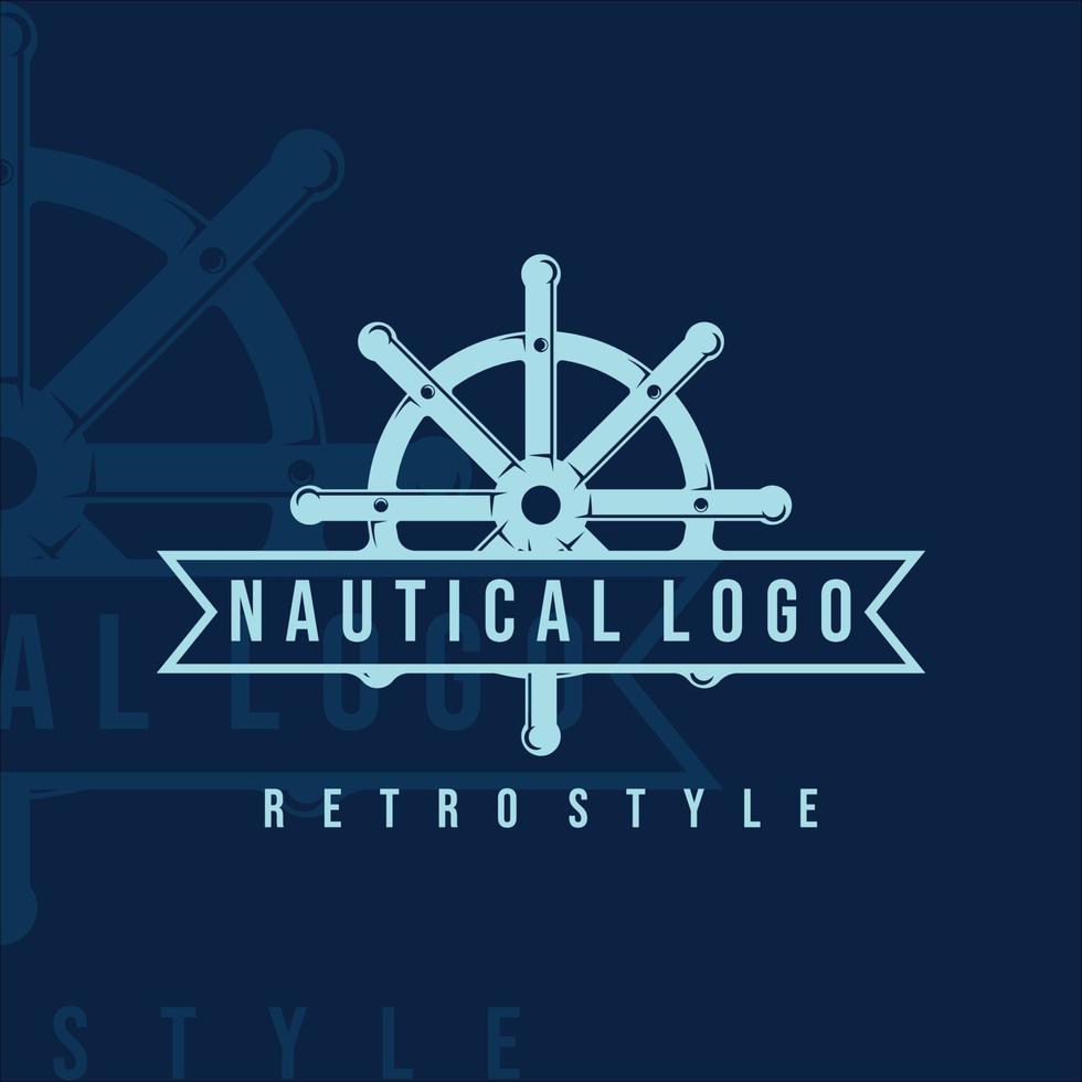 nautical logo vintage vector template icon illustration design. ship steering wheel emblem retro for marine and navy concept logo design