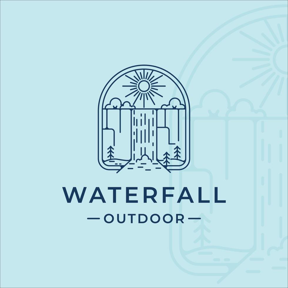 waterfall outdoor logo line art vector illustration template icon graphic design. simple minimalist of nature and adventure logo with badge emblem