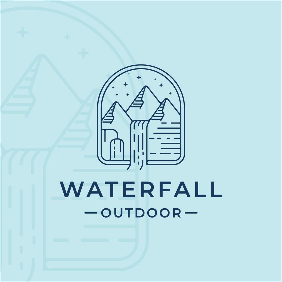 waterfall outdoor logo line art vector illustration template icon graphic design. simple minimalist of nature and adventure logo with badge emblem