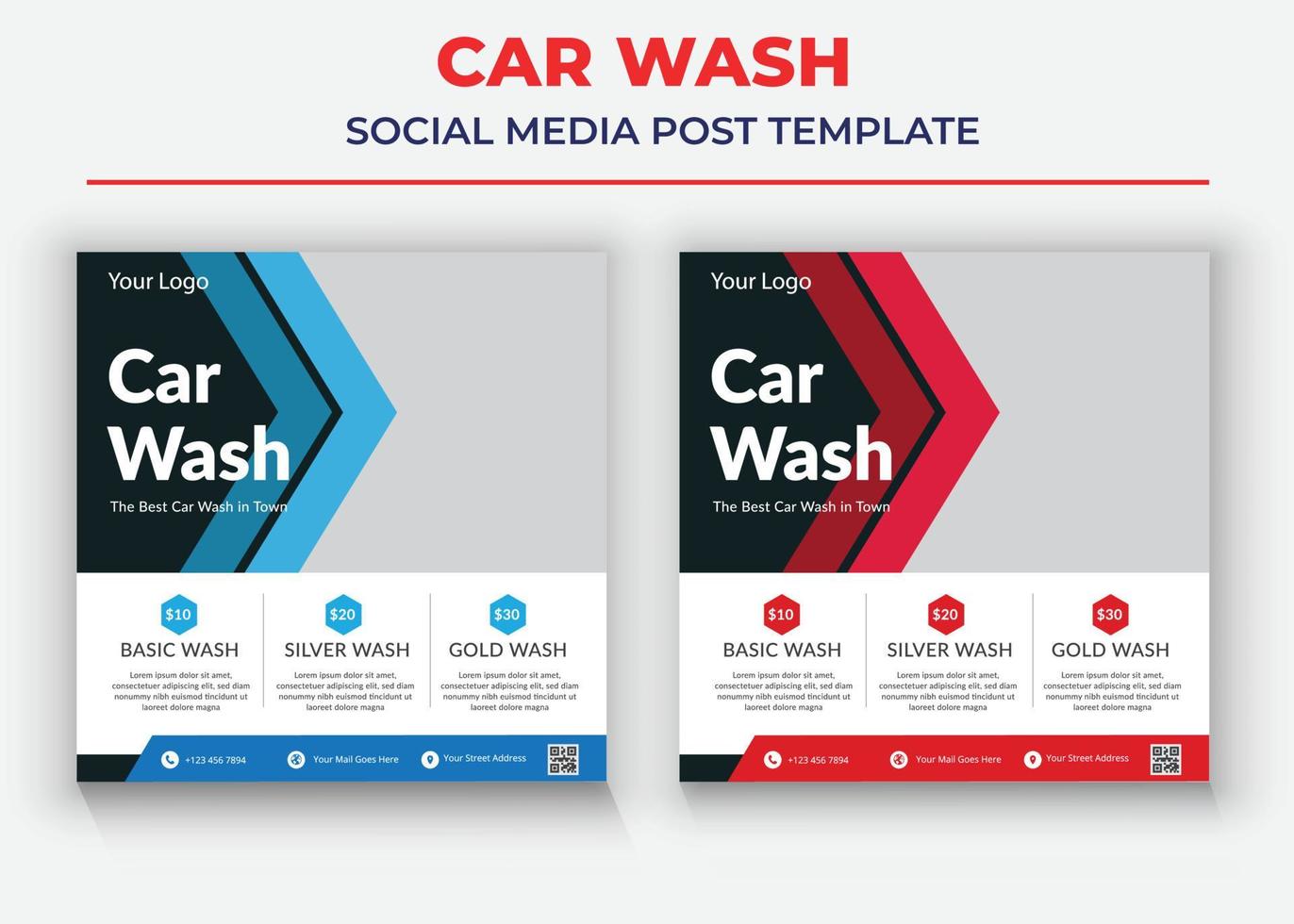 Car Wash Social Media Templates, Car sale Social Media vector