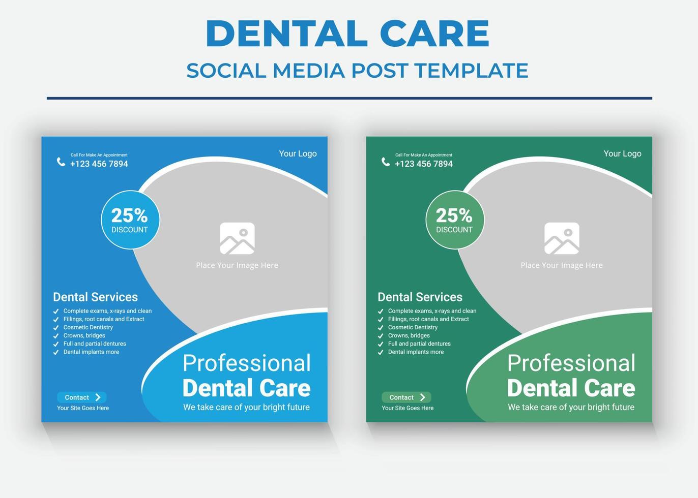 publicación de redes sociales dentales, plantillas de redes sociales de atención médica vector