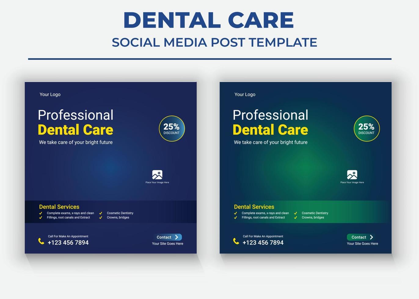 Dental Social Media Post, Health Care Social Media Templates vector