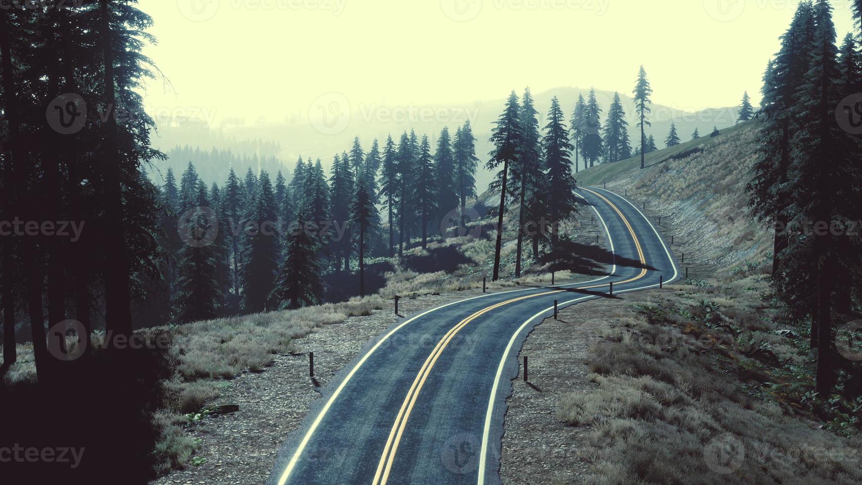 Aerial view of the old road going through pass in the Swiss Alps photo