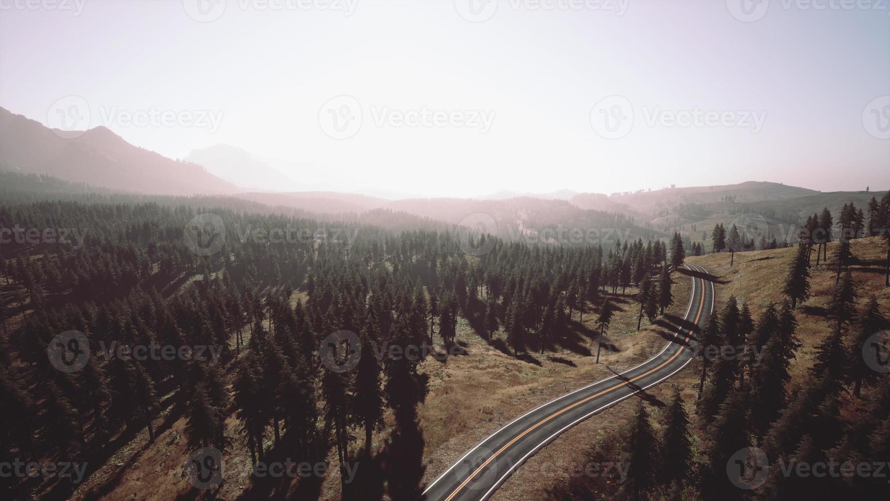 Aerial view of the old road going through pass in the Swiss Alps photo