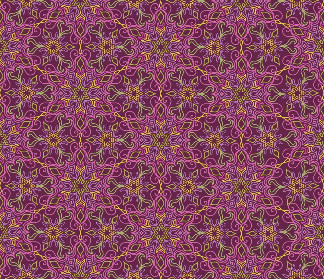 Abstract fractal eamless pattern. Arabic line ornament with star floral mandala shapes. vector