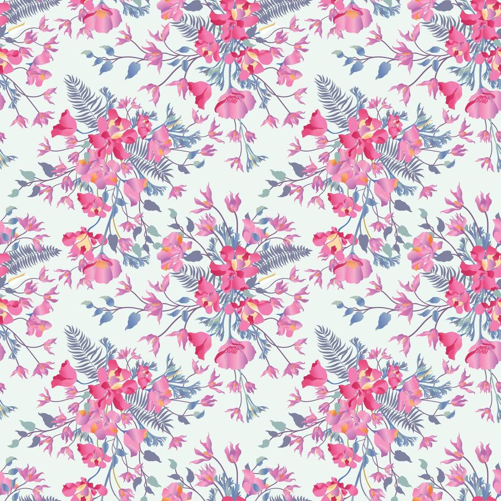 Floral seamless pattern. Flower garden ornamental white background. Flourish garden texture vector