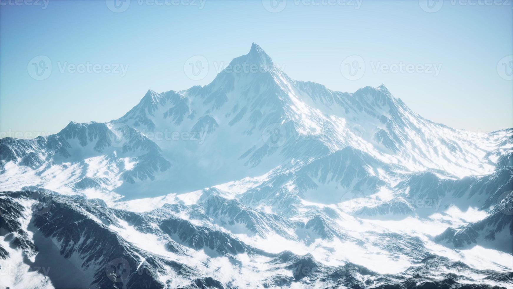 Mountain winter Caucasus landscape with white glaciers and rocky Peak photo