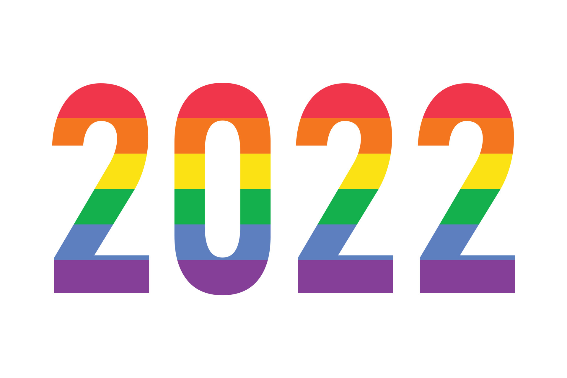 2022 en los colores de la bandera lgbtq del arco iris aislados en