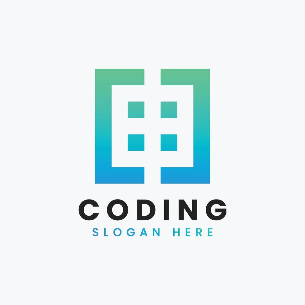 creative abstract modern programming coding logo design, colorful gradient coding logo template vector