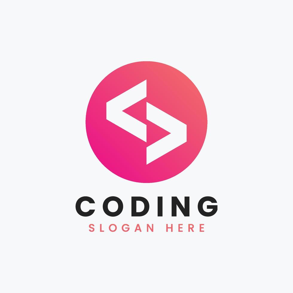 creative abstract modern programming coding logo design, colorful gradient coding logo template vector