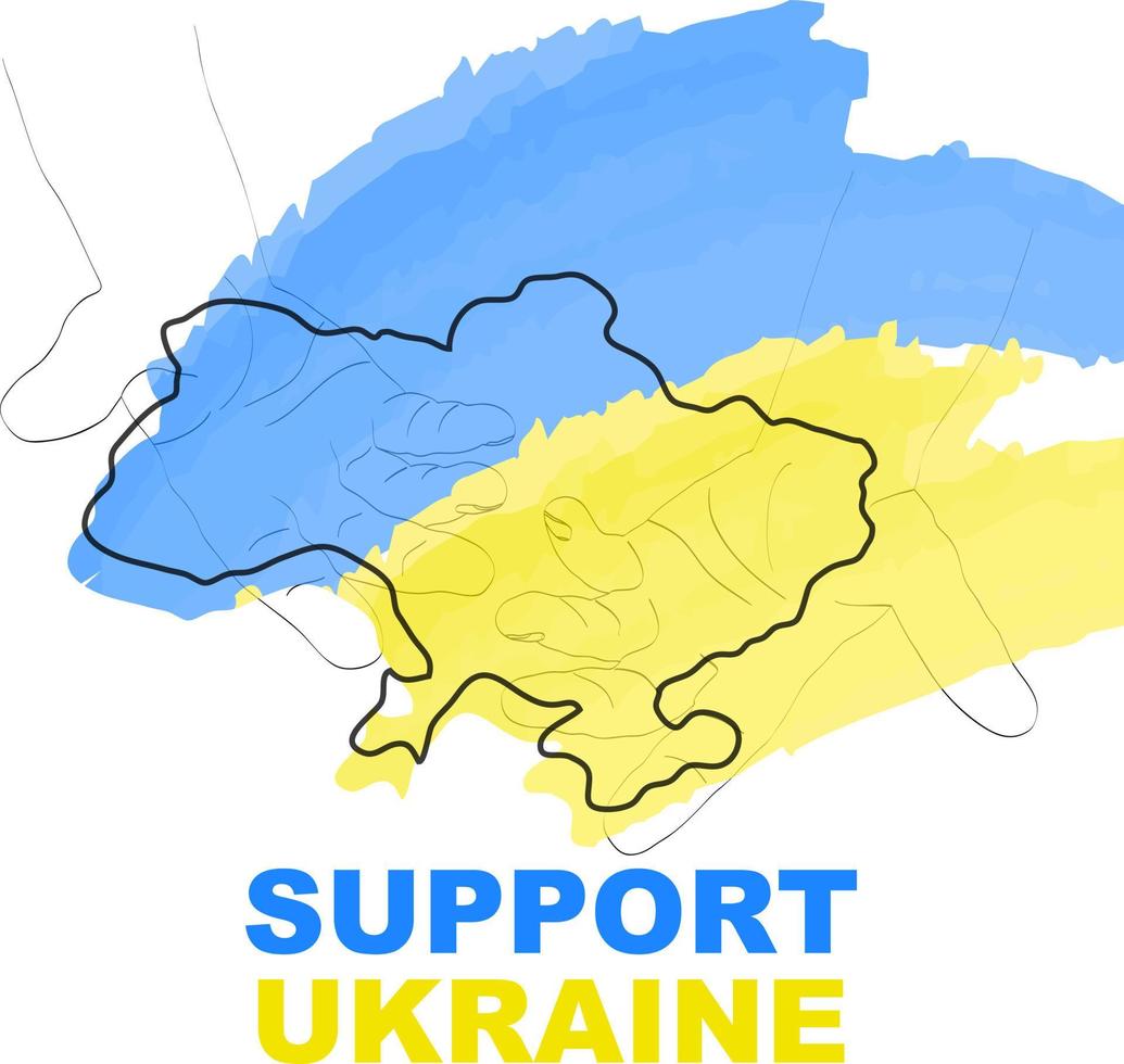 Support Ukraine. Ukrainian flag, open hands supporting country. Praying concept. Save Ukraine from Russia. Vector illustration