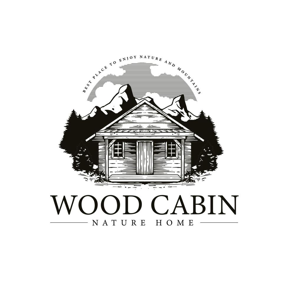 wood cabin hand drawn logo vector