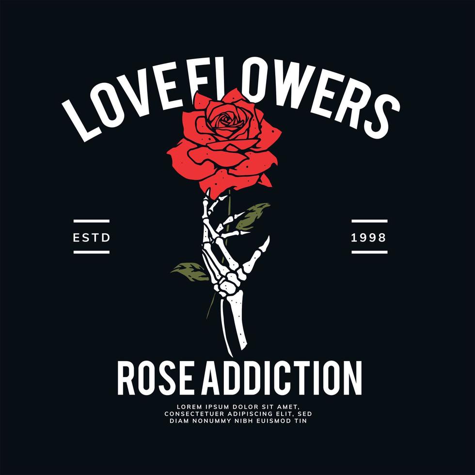 rose and skull with street wear layout design vector
