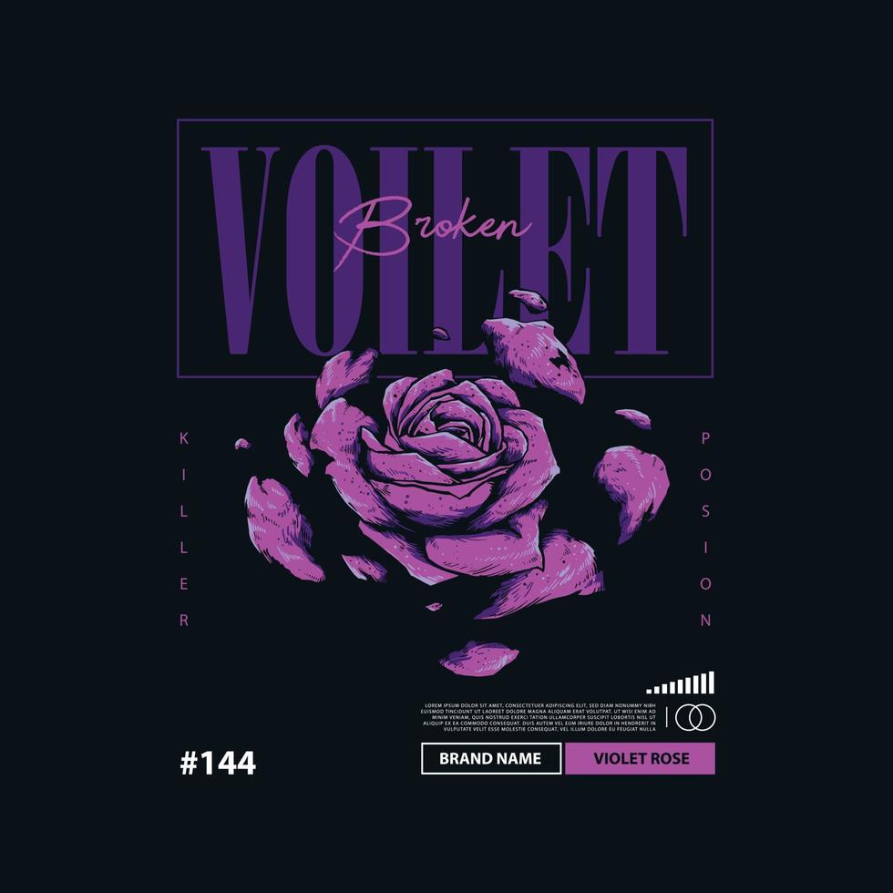 violet rose with street wear layout design vector