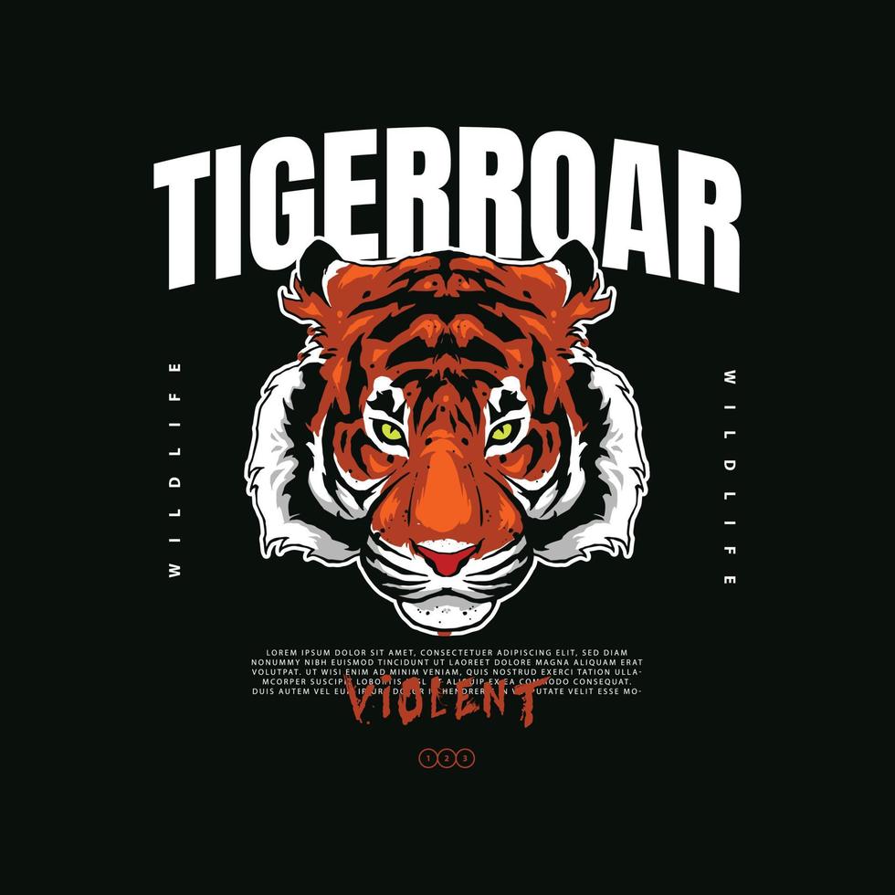 tiger head with street wear layout design vector