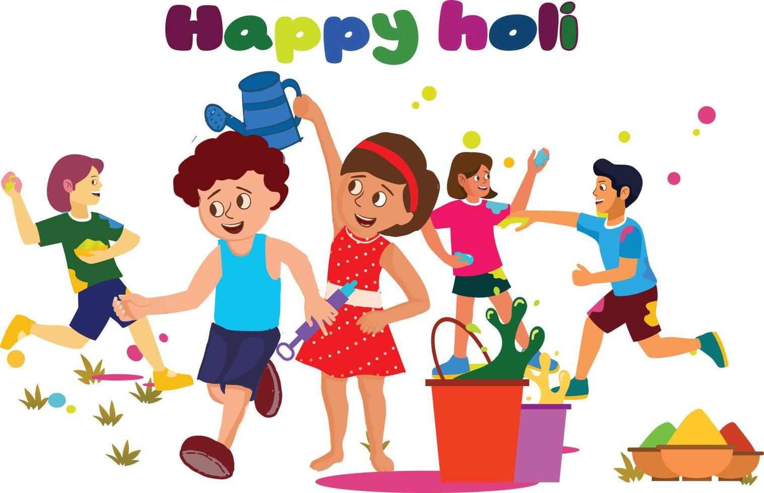 feliz holi con niños vector