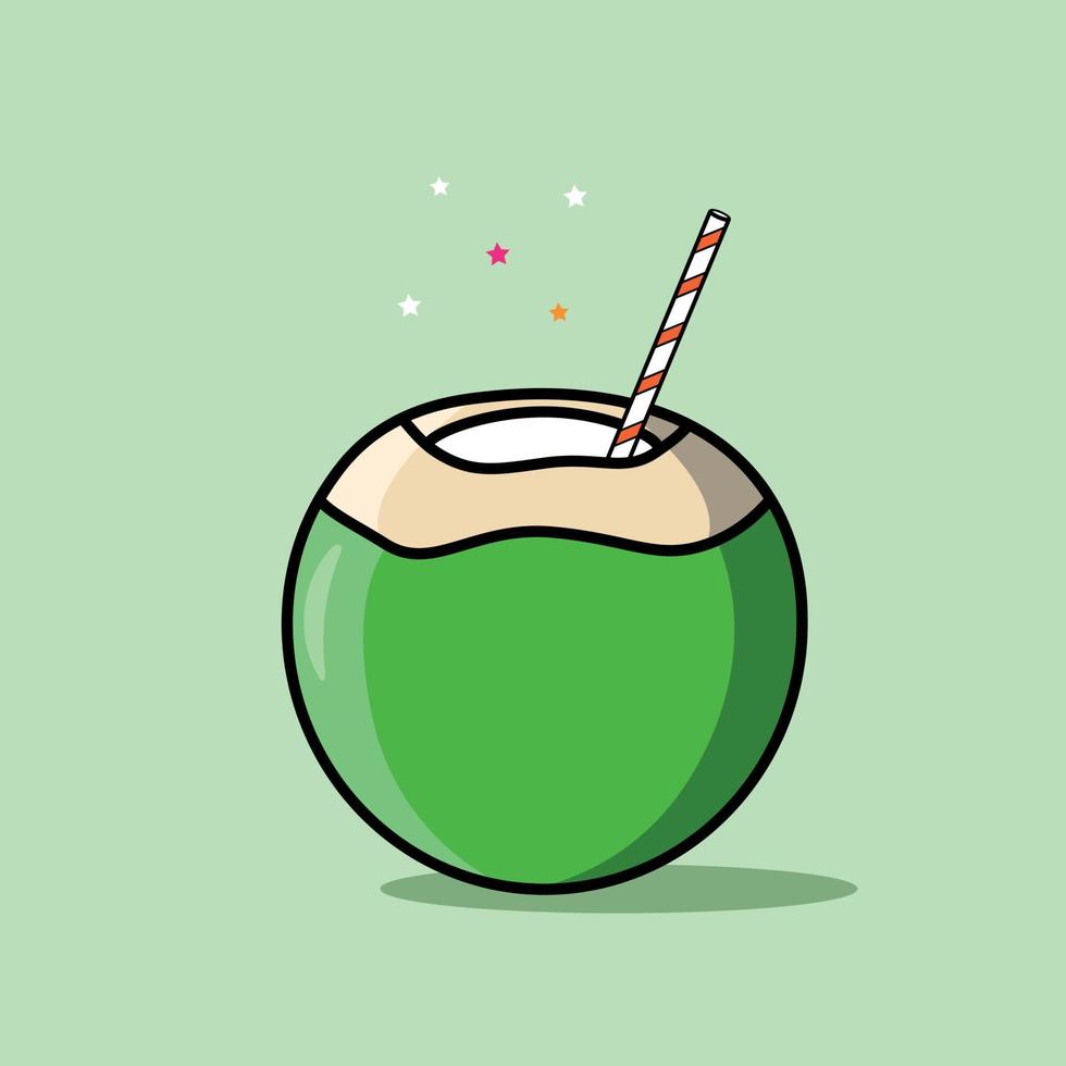 Green coconut with straw vector  Illustration .