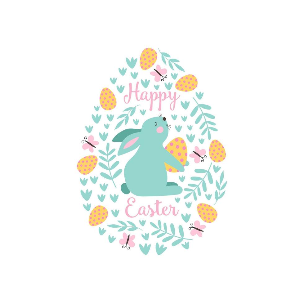 feliz tarjeta de felicitación de pascua con conejo. ilustraciones vectoriales vector