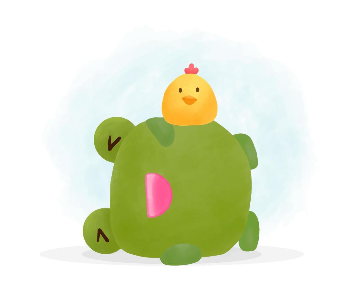 Cute Happy laugh frog with a chicks in cartoon style vector