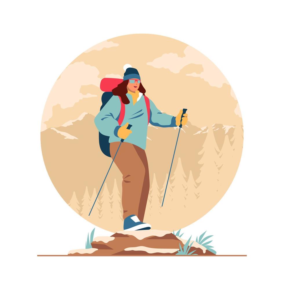 Female Mountain Hiker vector