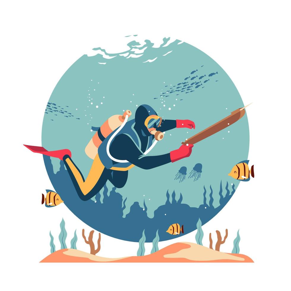 Diver with Speargun vector