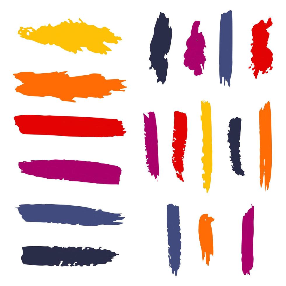 Set of different strokes of colored paint on a white background - Vector