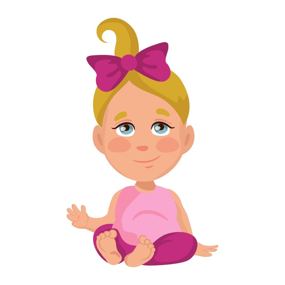 Baby girl sitting and waving, isolate on white background - Vector