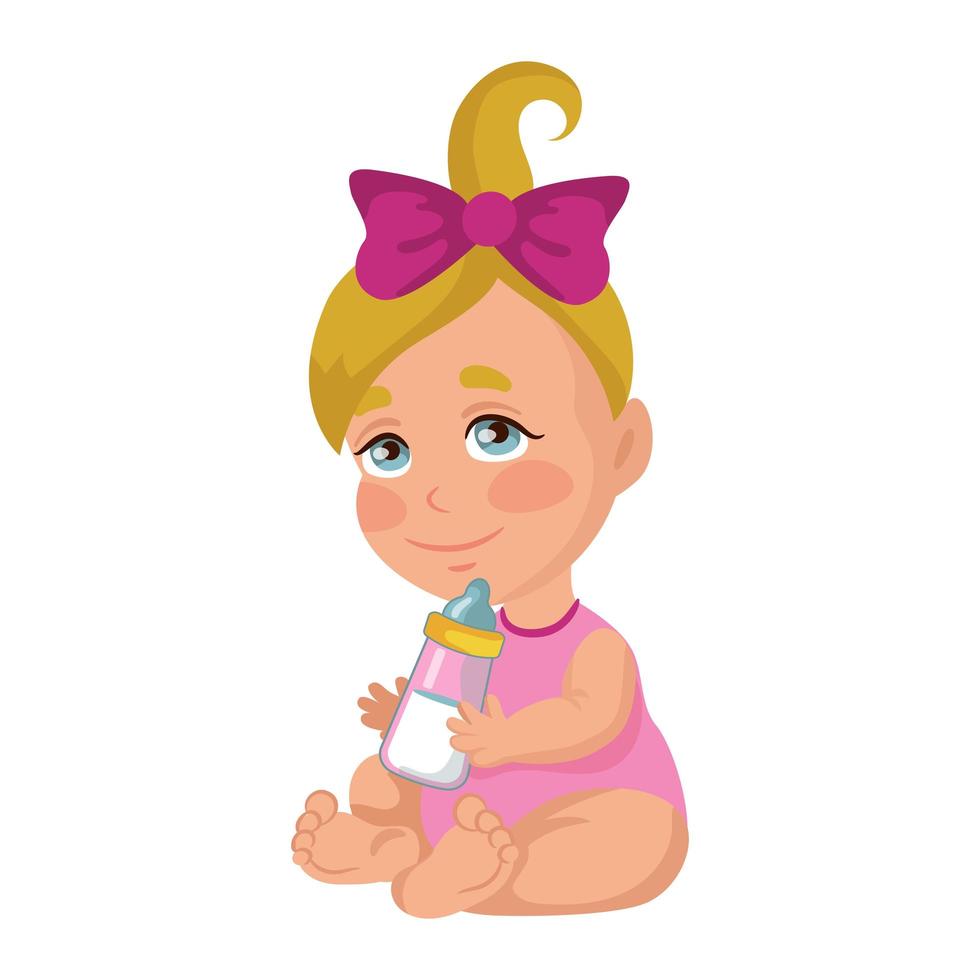 Baby girl drinking milk from a baby bottle, isolate on a white background - Vector