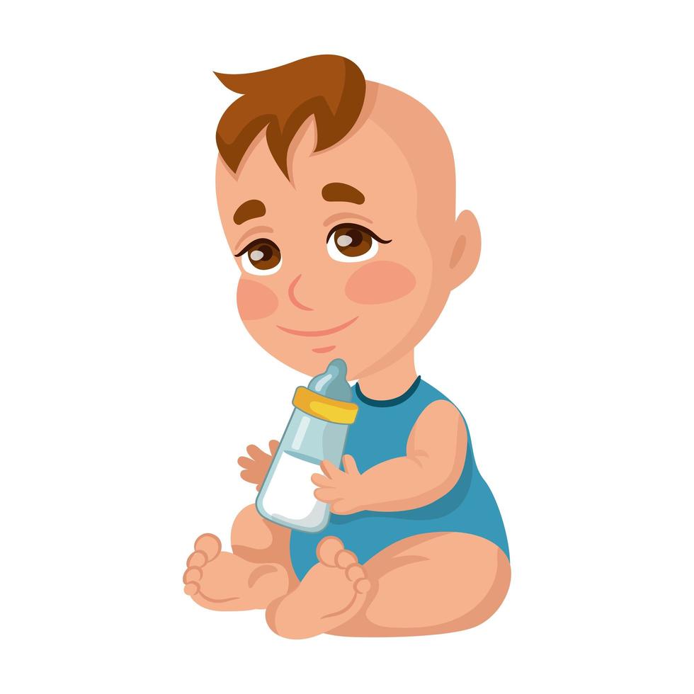 Baby boy drinking milk from a baby bottle, isolate on a white background - Vector