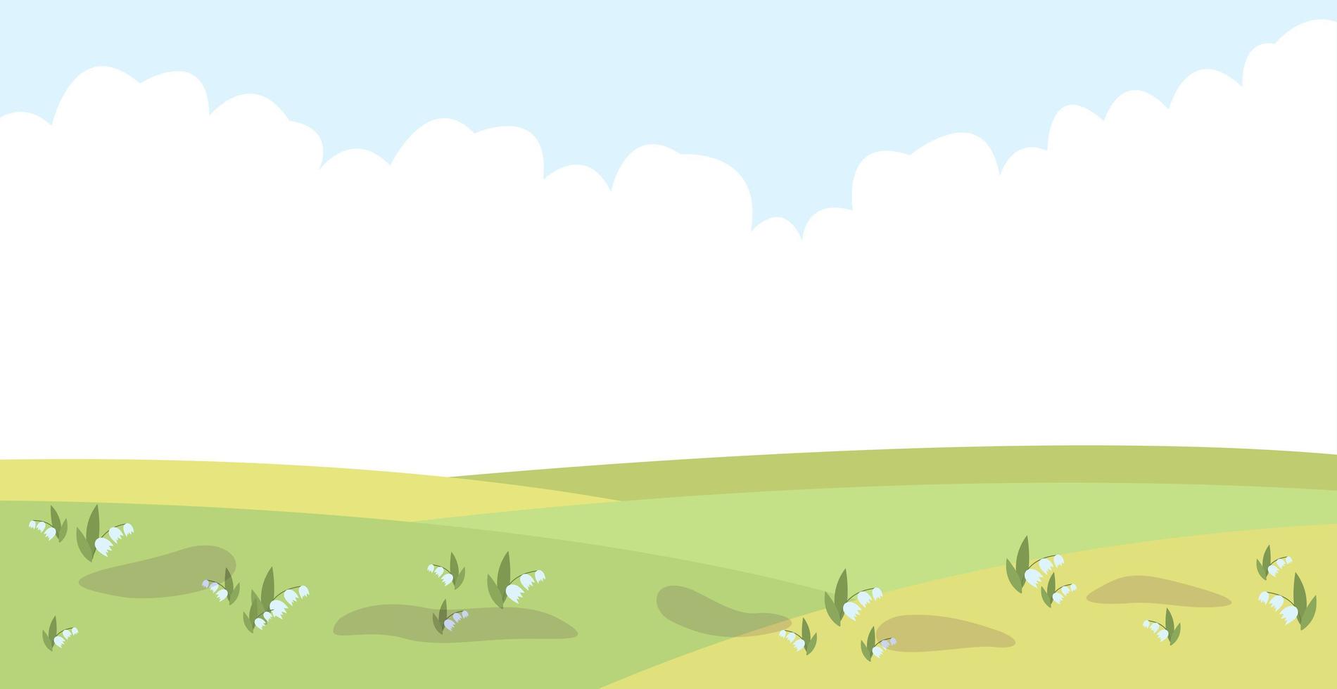 Panoramic bright summer background green lawn landscape - Vector