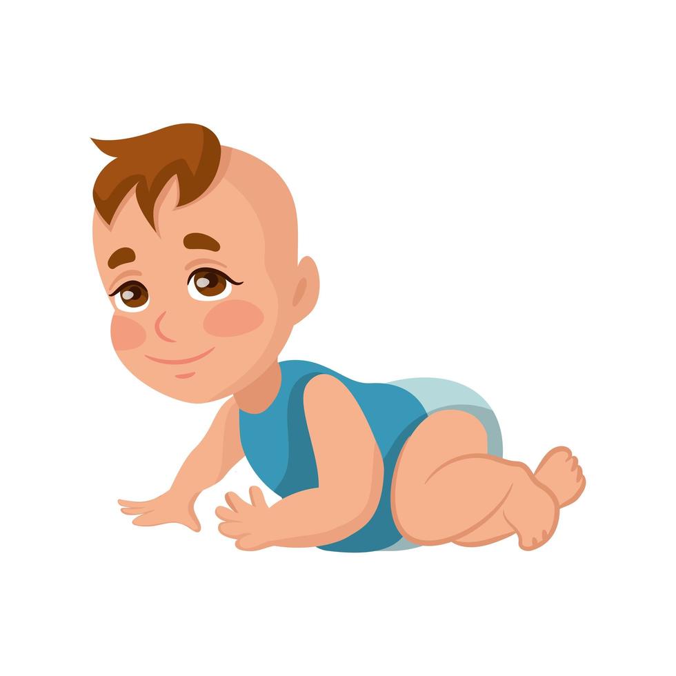 Baby boy learning to crawl, isolate on white background - Vector