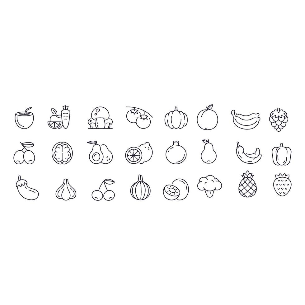 diseño de vectores de iconos de frutas y verduras