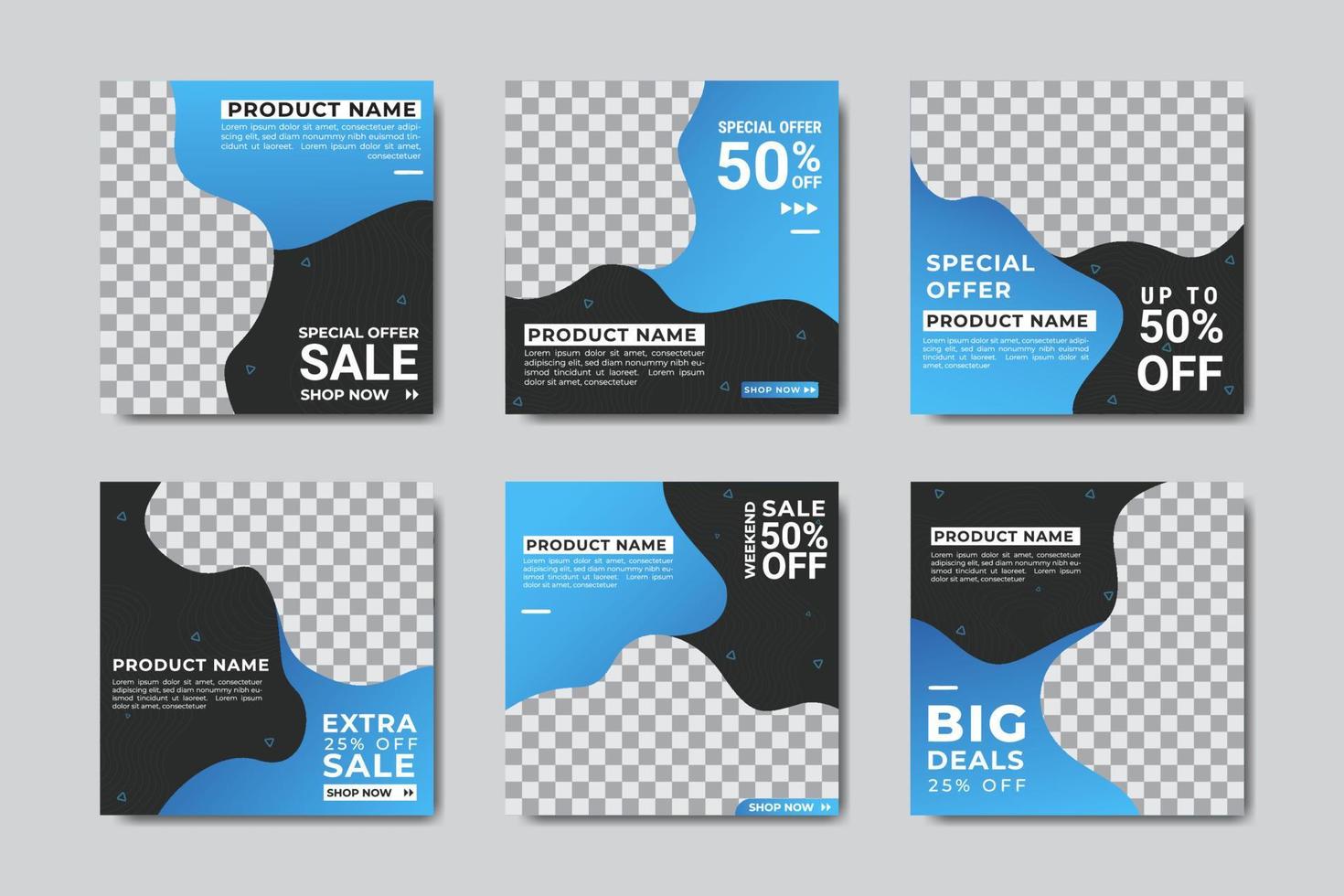 Set of Editable square social media post banner template. Blue and Black background color with stripe line shape. Suitable for media post and web internet ads. Vector illustration with photo college