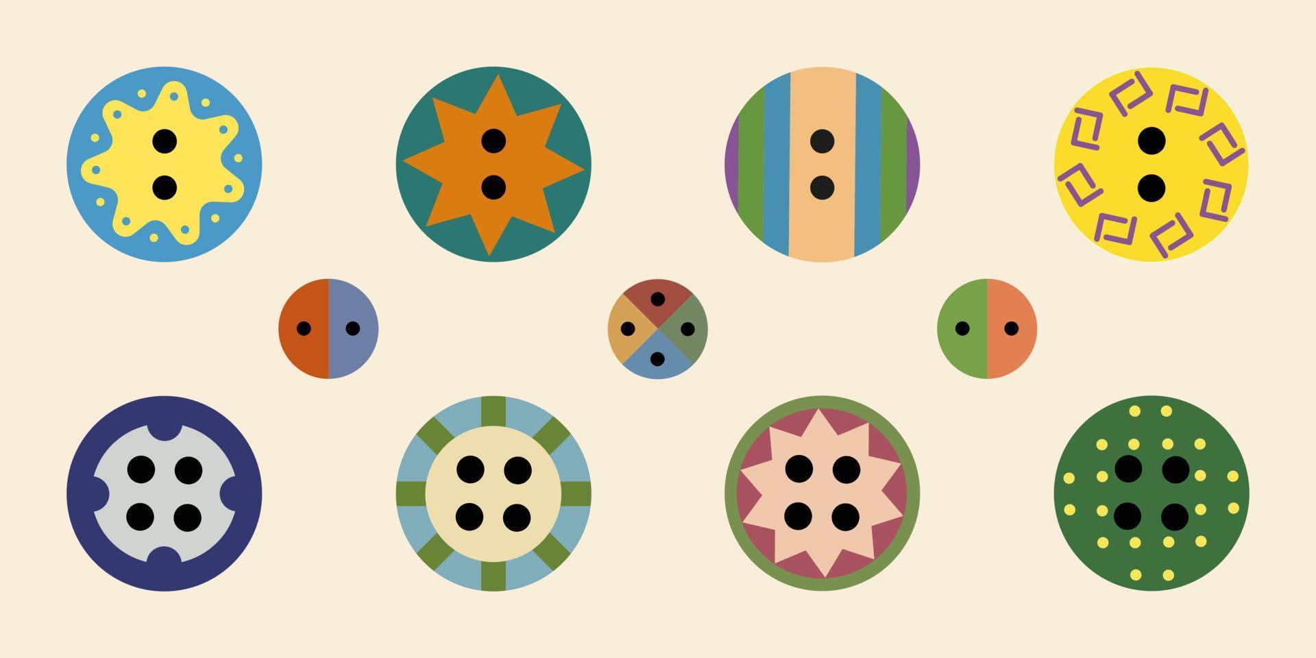 Different multi-colored buttons for clothes. Sewing or tailoring accessories on a light background. vector