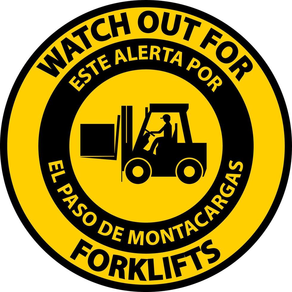 Bilingual Watch Out For Forklift Floor Sign On White Background vector