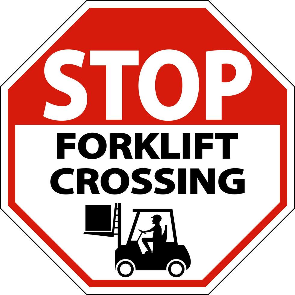 Stop Forklift Crossing Sign On White Background vector