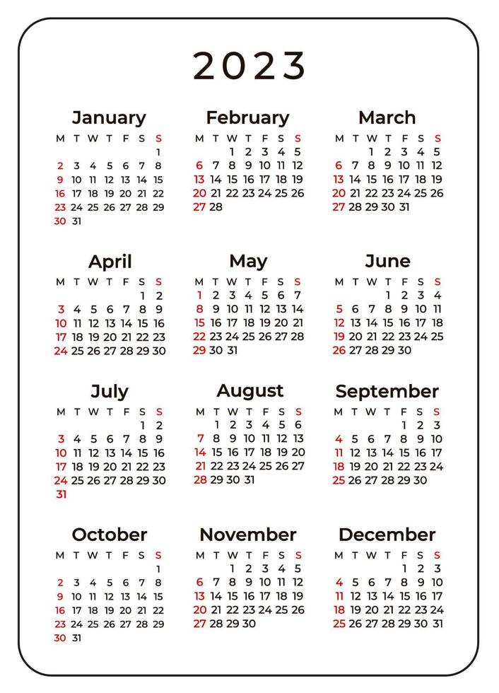 Pocket calendar template for 2023 year vector