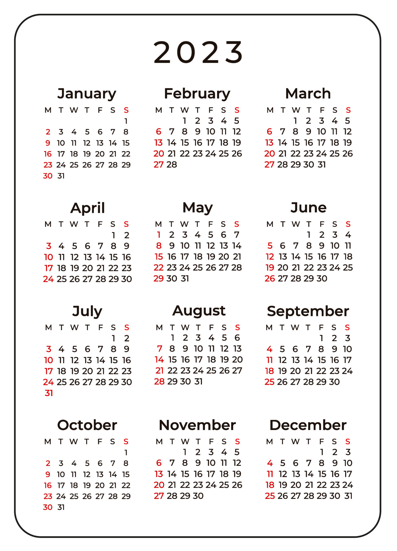 Pocket Calendar Template For 2023 Year 6645049 Vector Art At Vecteezy
