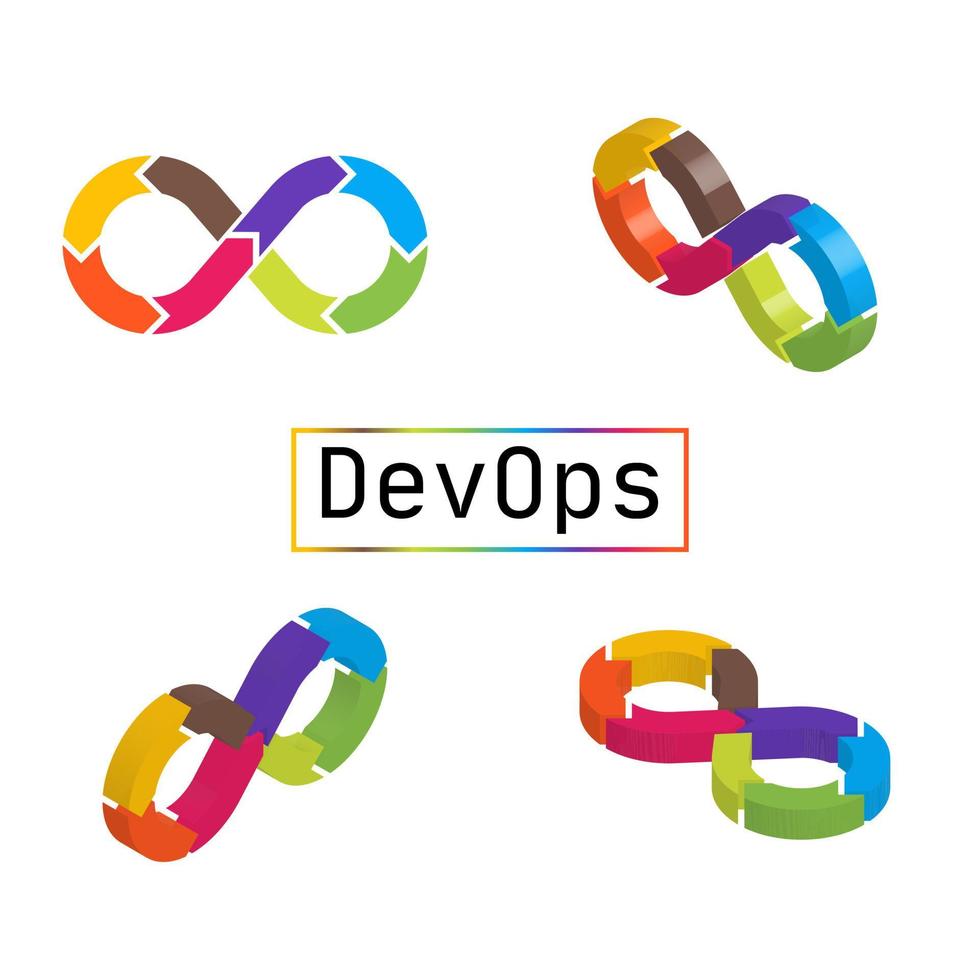 Isometric DevOps signs. 3d projections of development operations emblem. vector