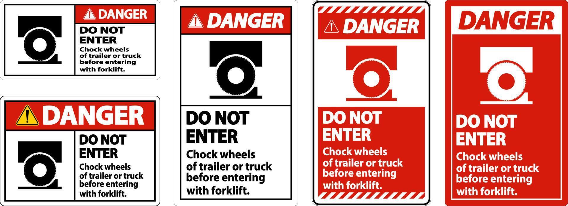 Danger Chock Wheels of Trailer Sign On White Background vector