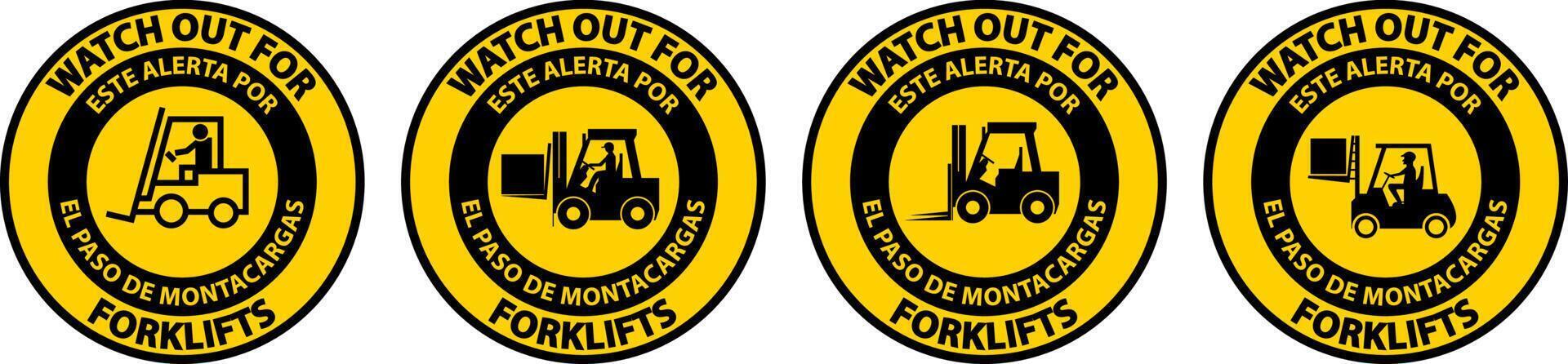 Bilingual Watch Out For Forklift Floor Sign On White Background vector