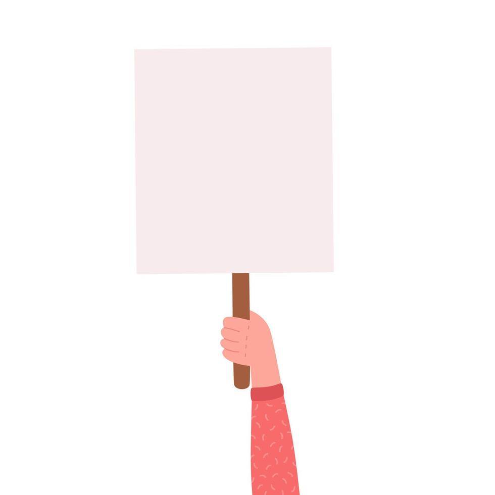 Person holding banner, placard. Placard protest, demonstrate vector