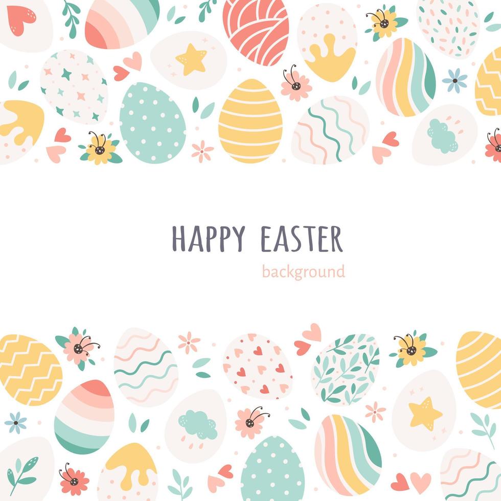 Happy Easter background with painted Easter eggs. Hand drawn vector