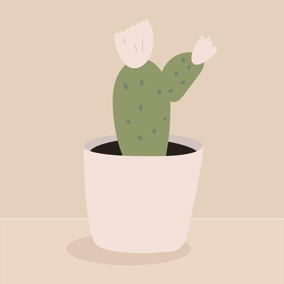 cactus blooming in a stylish white pot. A plant for decorating the interior of a home or office. Vector flat illustration.