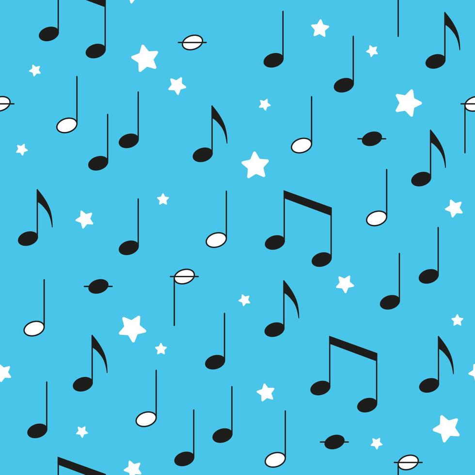 Children's vector seamless pattern with musical notes on a blue background