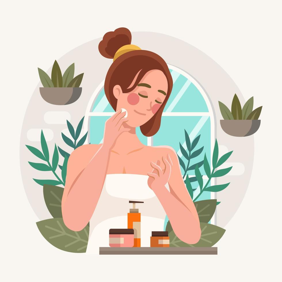 Woman Applying Face Moisturizer Skincare vector