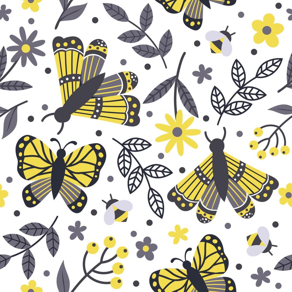 Insect with Flower Seamless Pattern vector