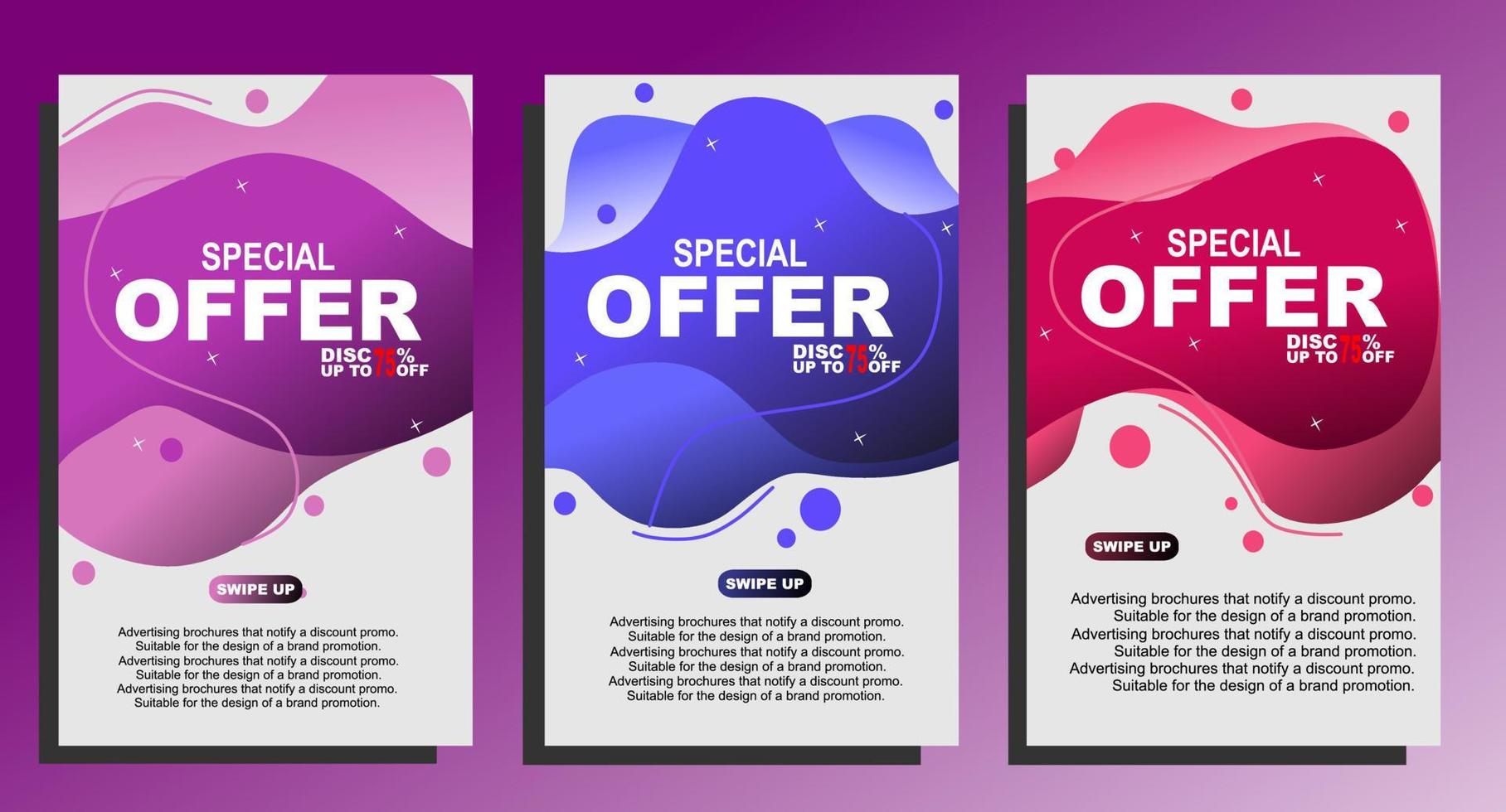 collection of special offer sale banner designs on fluid and cheerful colored background. templates that are suitable for sales advertisements, presentations, and clothing brochures vector