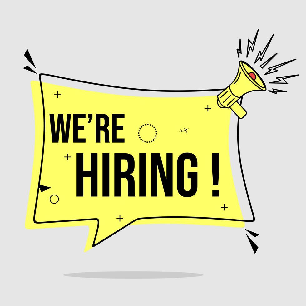 banner with the words we're hiring, with a yellow memphis style background. suitable for advertising posters vector